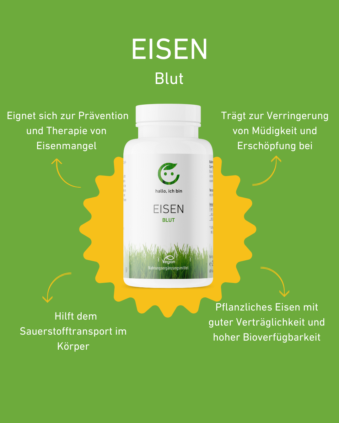 Eisen Kapseln für normale Blutbildung und gesunden Energiestoffwechsel, Eisenmangel bekämpfen mit Eisenpräparat für Energie, Frauen, Curryblatt-Extrakt, Eisenbisglycinat Chelat, natürlich, Wirkung, Supplement, Hochdosiert, Gesundheit, Apotheke, Eisenmangel, Bioverfügbarkeit, gute Verträglichkeit, Sauerstofftransport, Müdigkeit, Erschöpfung