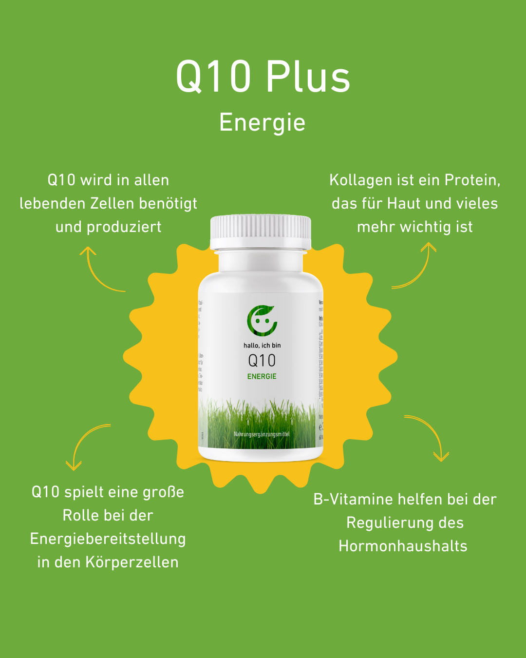 Q10 Kapseln, Nahrungsergänzungsmittel mit Coenzym Q10 für Energie, Hautschutz und Anti-Aging-Effekt, für jugendliche Haut und anhaltende Energie, Fokus auf Zellschutz und Förderung der Vitalität, Supplement, Gesundheit, Q10, Energie, Hautpflege, Ubichinon Zellschutz, gegen Müdigkeit, Energie-Booster, Faltenreduktion, Hautregeneration, Antioxidant, Schutz, antioxidativer Schutz, Beauty, Supplement, Booster, Gesundheit, Apotheke, Körperzellen, Regulierung des Hormonhaushalts, Protein