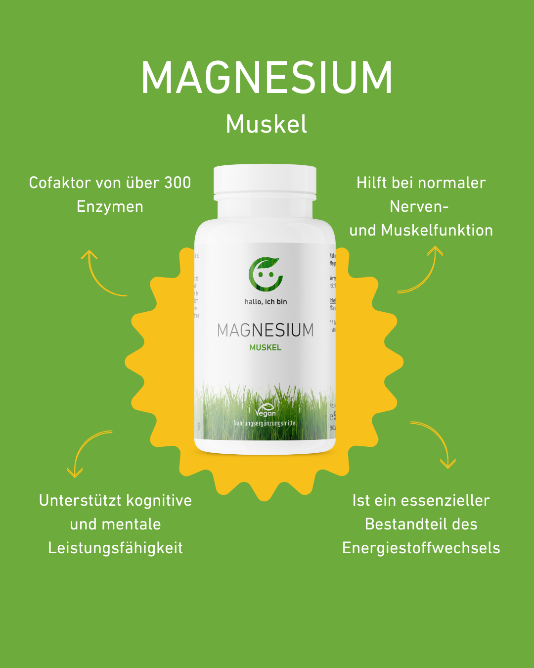 Magnesium Kapseln Hochdosiert Bioverfügbar für bessere Schlafqualität und Muskelentspannung, Unterstützung von Energie und Vitalität, gegen Muskelkrämpfe und Müdigkeit, Entspannung und Stressabbau, Sportler, Krämpfe, Muskelentspannung, Schlaf, Nerven, Lernen, Fokus, Kopfweh, Apothekenqualität, Supplement, Gesundheit, Qualitätsversprechen, österreichische Wertschöpfung, Österreich, studienbasiert