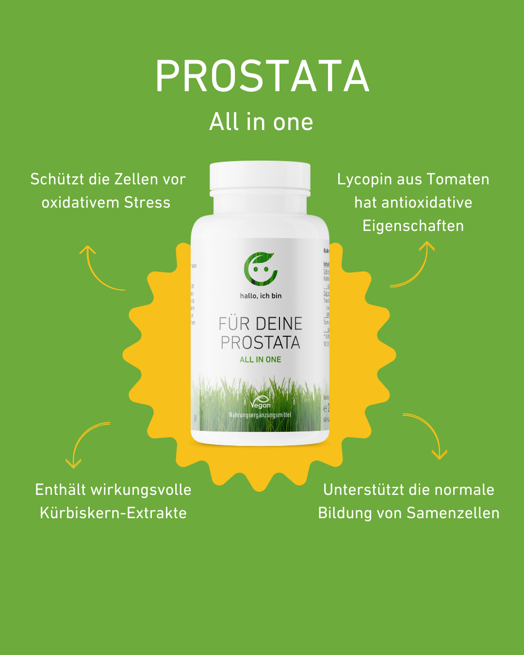 Prostata Kapseln zur Unterstützung der Prostatagesundheit bei Männern, 
 Blase und Reduzierung nächtlicher Toilettengänge, Selen, Spermabildung bei, Lycopin, OPC Polyphenole, Beta-Sitosterol aus reinen Pflanzenextrakten, Entzündungshemmend, Saw Palmetto, Sägepalme, Prostatahyperplasie, Apothekenqualität, Supplement, Hochdosiert, Apotheke, Qualität, regional, Inhaltsstoffe, Pflanzenextrakte, Österreich