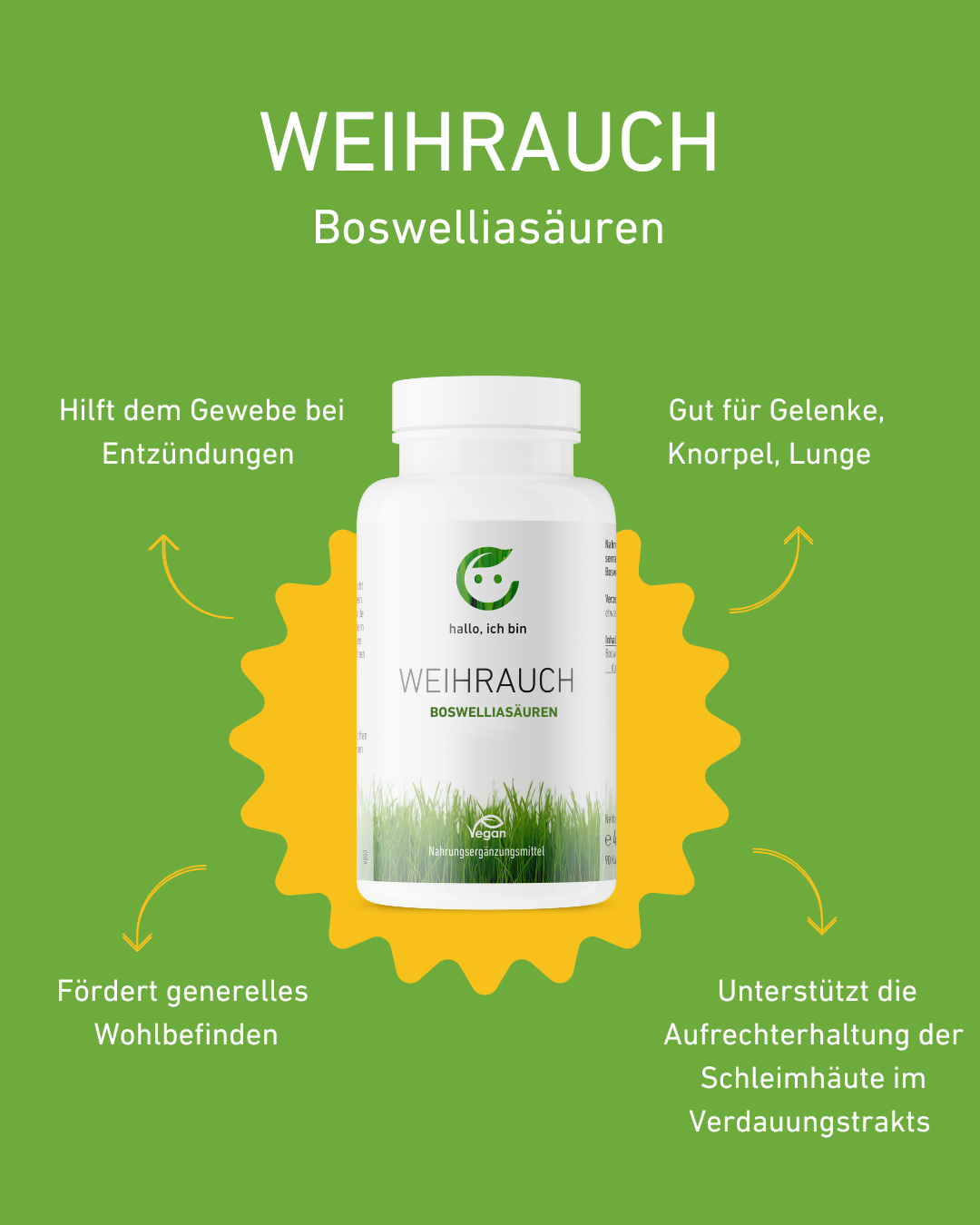 Weihrauch Kapseln gegen Entzündungen, natürliche Gelenkpflege, 60 vegane Kapseln, gute Preis-Leistung, Nahrungsergänzungsmittel für Sportler, aktive Menschen und 50 Jahre plus, Qualität, Gewebe, Lunge, Knorpel, Verdauung, Supplement, Gesundheit